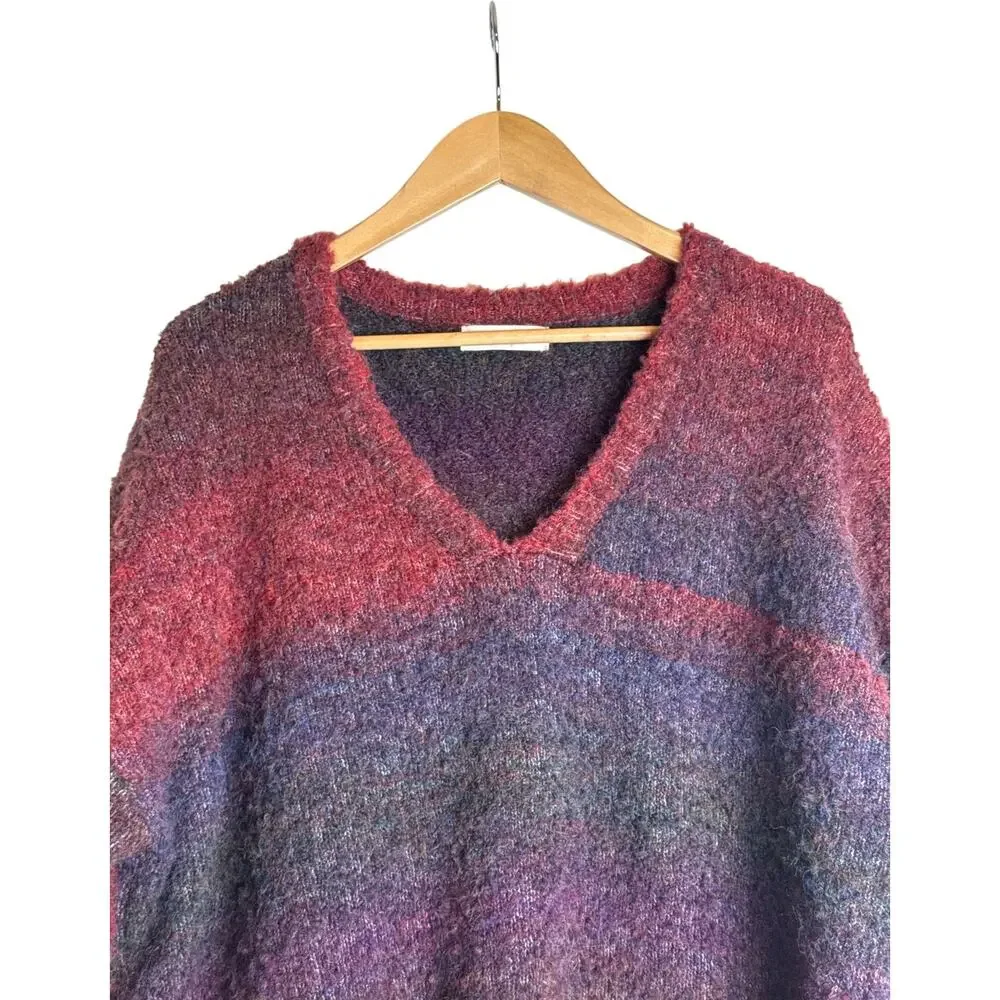 Natural Life XL Fuzzy Striped V-Neck Sweater Boho Cozy Soft Oversized